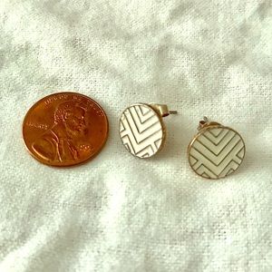 White and Gold Aztec-Print Round Stud Earrings